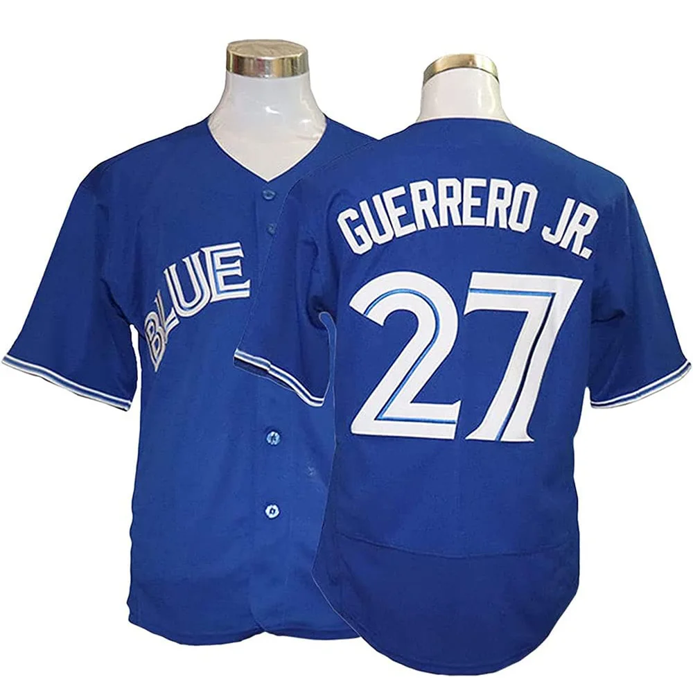 

Men's Baseball Jersey Elite Mesh Baseball Jersey Blue Jays Guerrero Junior 27 # Breathable T-shirt Outdoor Training Activity Bas
