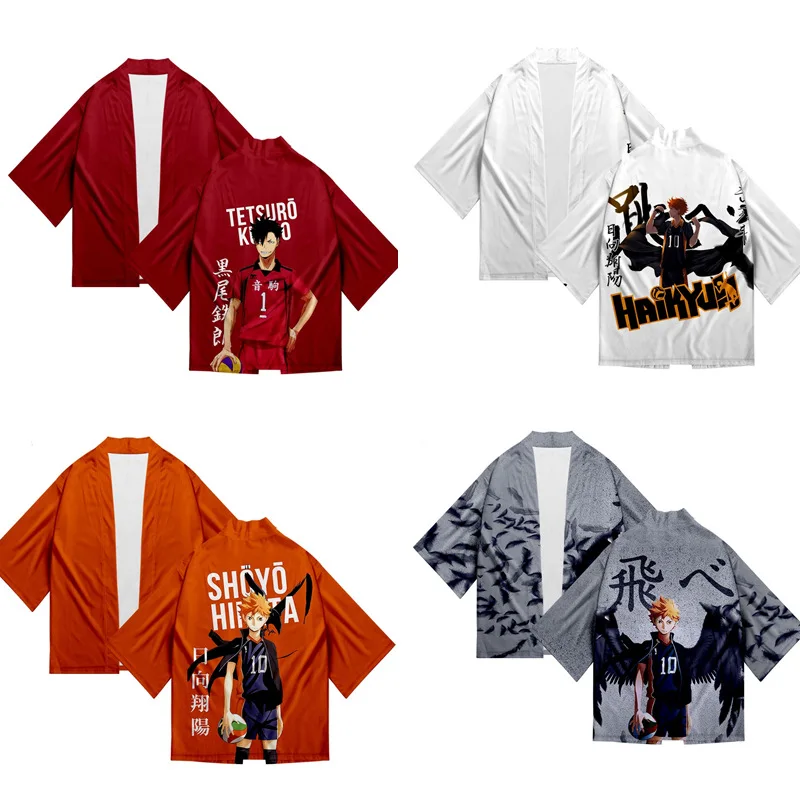 

New Anime Haikyuu!! Hinata Shoyo Japanese Yukata Kimono Tobio Kageyama Cosplay Costumes Haori Cardigan Cloak Jacket Pajamas