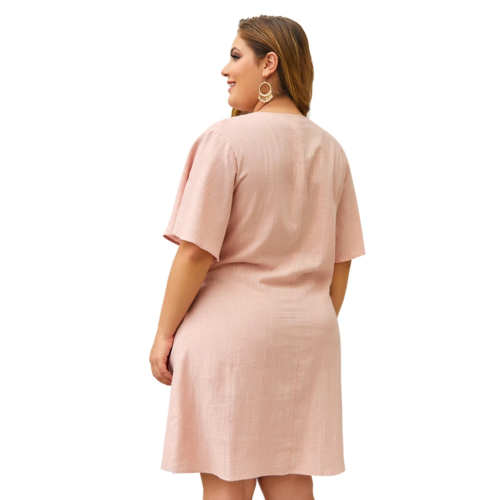 Aswinfon лето плюс платье женское с коротким рукавом глубокий платья v образным