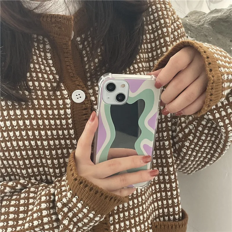 

INS Geometry wave mirror Case for iphone 11 Pro 12 Pro Max X XR XS Max 7 8 Plus SE2020 Anti-fall case Proective cover