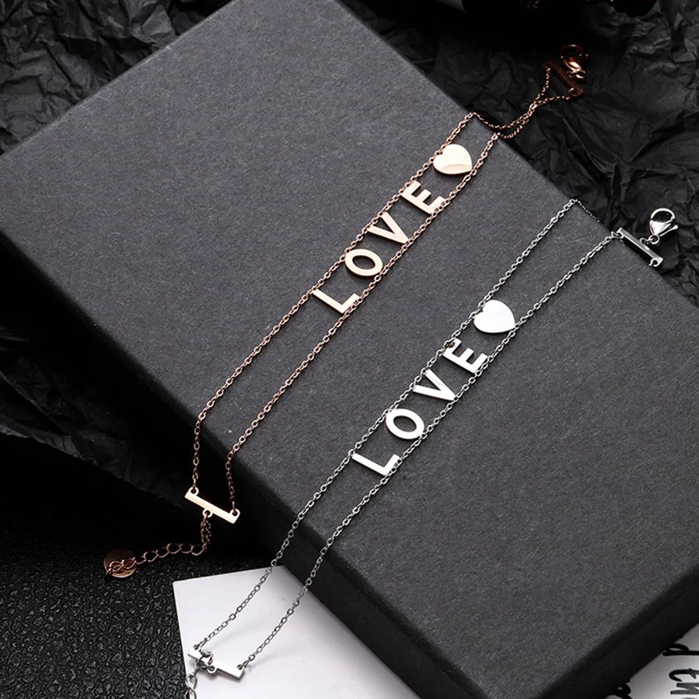 

New Arrivals LOVE Letter Stainless Steel Bracelets For Woman Rose Gold Color Love Heart Bracelet Simple Jewelry Statement Gifts