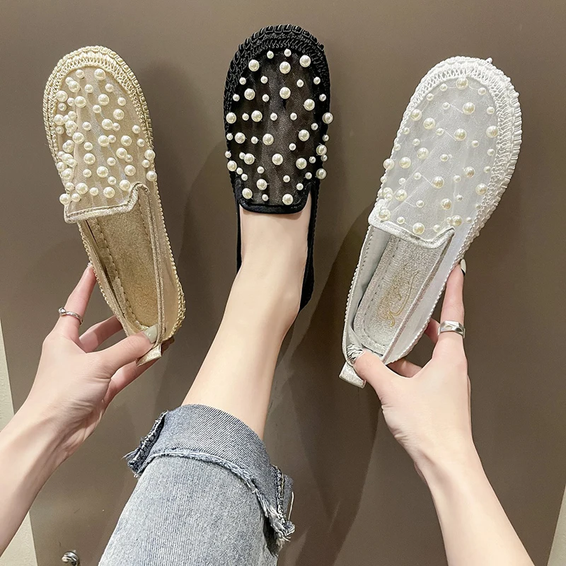 

Туфли женские сетчатые дышащие, универсальные, плоская подошва, повседневные, большие размеры до 40, летняя модель