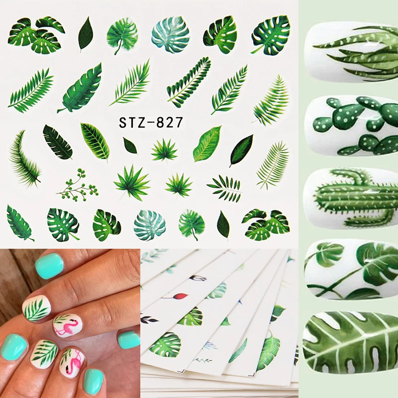 Водяной знак 1 лист перо наклейки на ногти кокосовое дерево Летний стиль