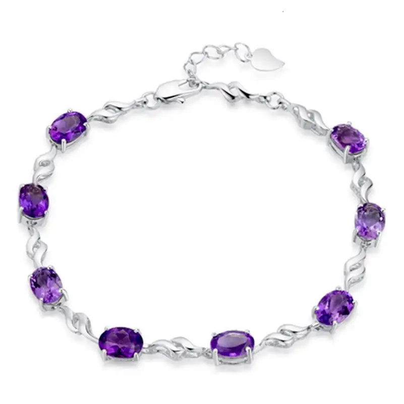 

Purple topaz Bracelets for Women Bileklik Jewelry Silver Color S925 Natural Pulseira Sapphire Kehribar Bracelets Bizuterias
