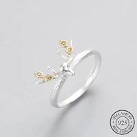 cute plum flower deer animal adjustable ring real 925 sterling silver fine jewelry for women birthday party accessories