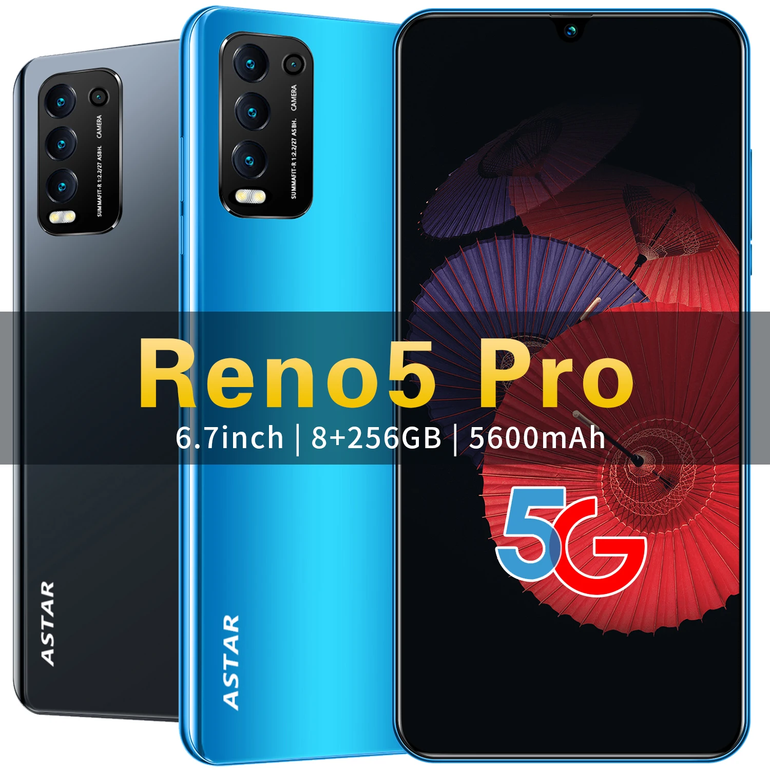 

Reno5 Pro smartphone 16+32MP 5600mAh 8 256GB 6.7 inch Face ID Fingerprint ID Double sim card