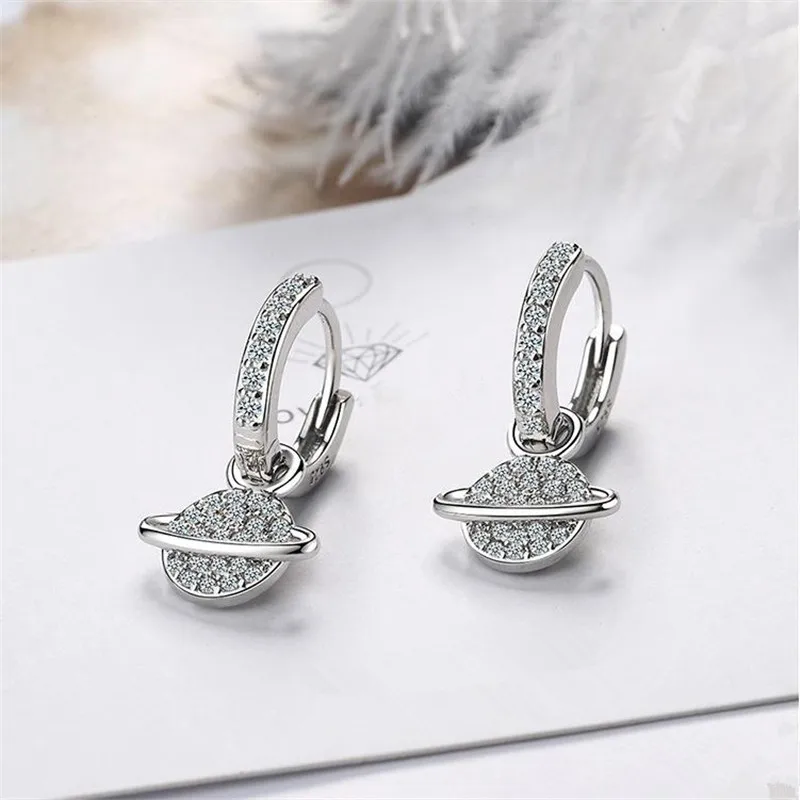 

B-ling B-ling Shiny Crystal Planet Drop Earrings Lady Jewelry Top Quality 925 Sterling Silver Earrings Girl New Fashion Bijou