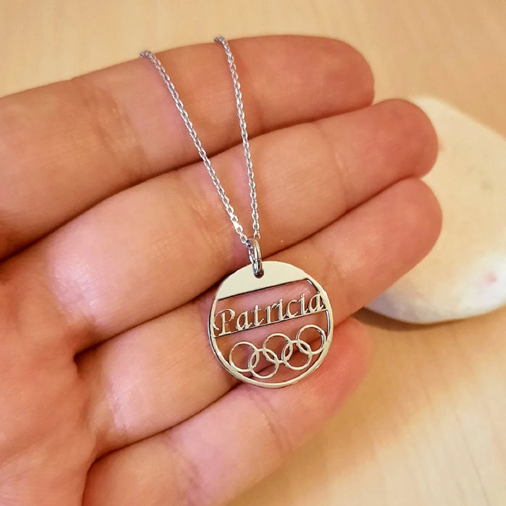 

Sherman Personalized Name Necklace Custom Necklace Trend Five Ring Pendant Stainless Steel Name Jewelry Mother Gift