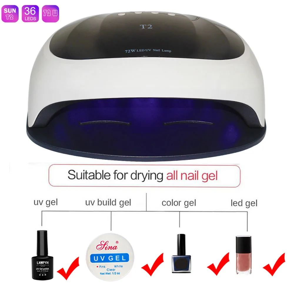 72 Вт солнечные T2 лампы для ногтей УФ лампа Светодиодный Сушилка всех гели от