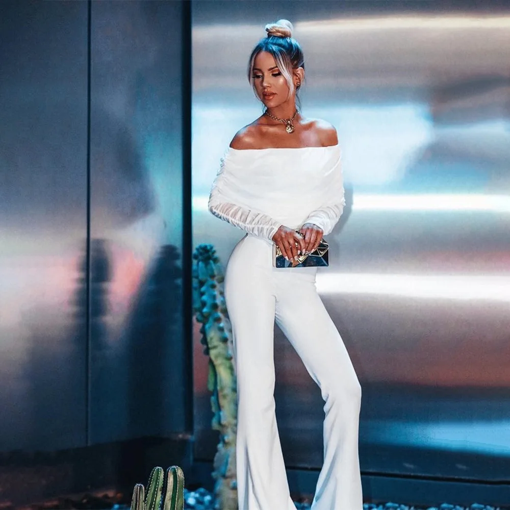 Комбинезоны с длинным рукавом сетчатые Лоскутные открытыми плечами вечерние