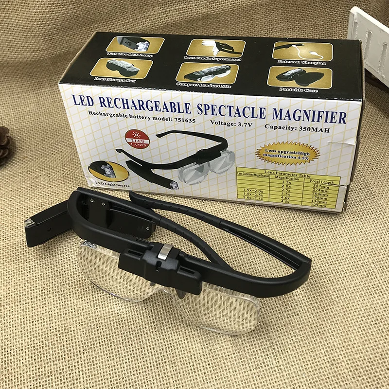 3 Lens Loupe Eyewear Magnifier With 2 Led Lights Lamp 1.5X/2.0X/2.5X Wearing Magnifying Glasses Tool Repair Reading | Инструменты