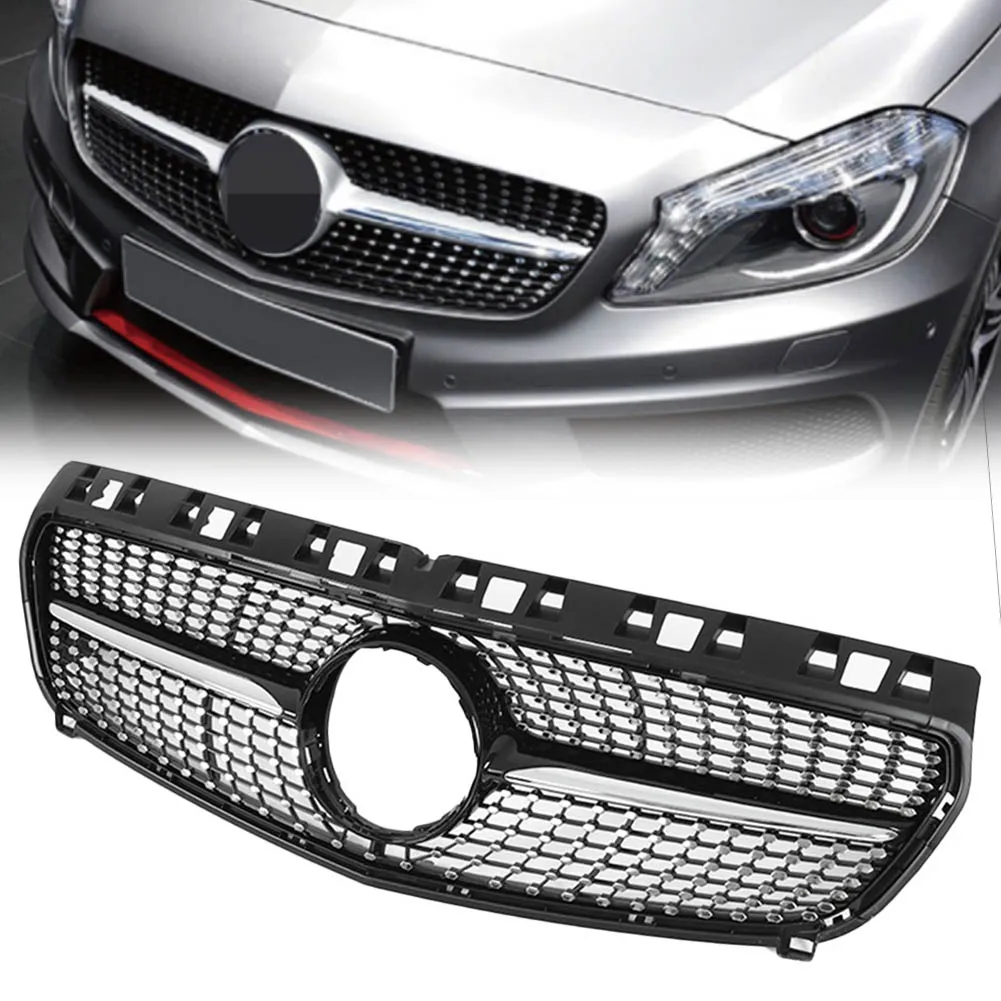 

Front Grille For Mercedes Benz W176 A Class 2013-2015 Black Diamond Style Car Upper Bumper Hood Mesh A45 AMG A180 Body Kit Grill