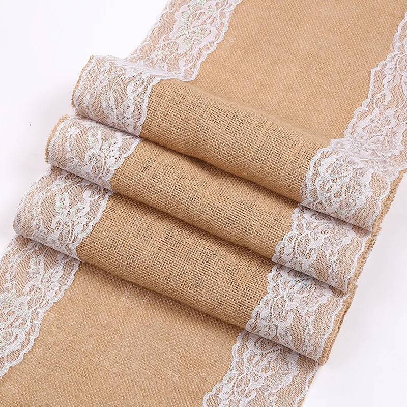 

30 x 275cm Burlap Lace Table Runner Retro Event Wedding Decoration Festival Party Decoration Supplies Table Accessories
