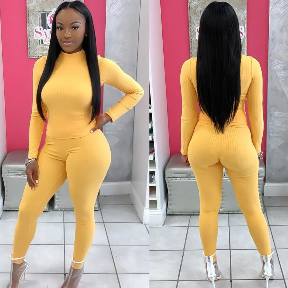 

Turtleneck Knit Rib Bodycon Two Piece Set Fall Clothes for Women Lounge Wear Long Sleeve Top Leggings Casual 2 Piece Set Outfits