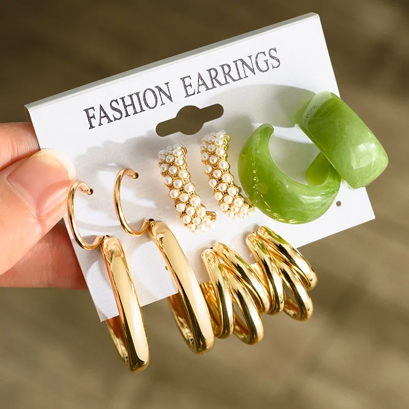 

Fashion Geometric Hoop Earrings Set for Women Statement Vintage Punk Gold Metal Circle Hoop Earrings Brincos 2021 Trend Jewelry