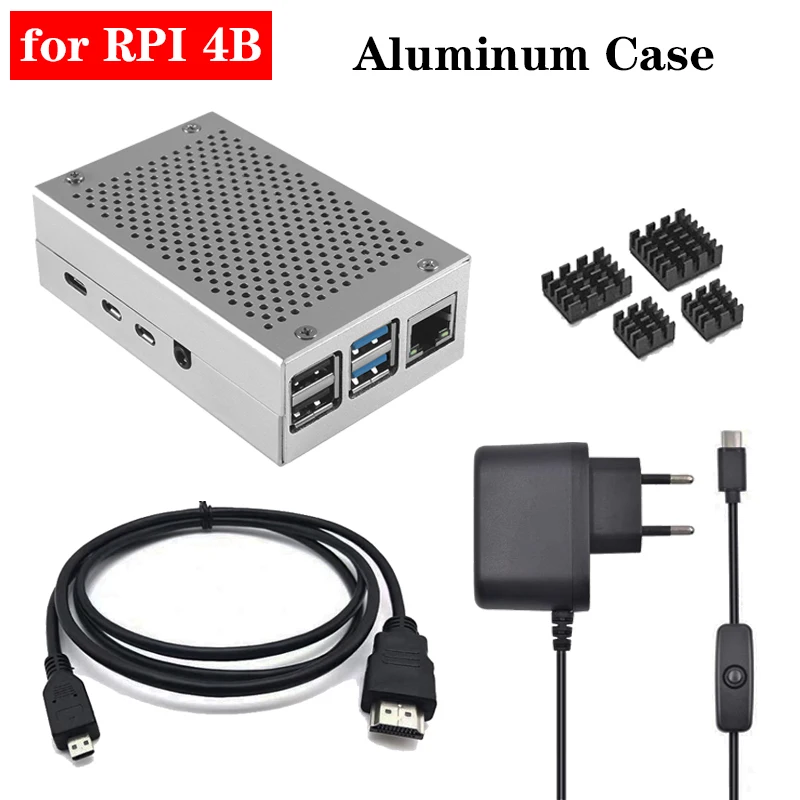

Raspberry Pi 4 Чехол Алюминий Чехол Коробка черный, серебристый цвет корпус с Алюминий теплоотвод кулер для Raspberry Pi 4 Модель B 4B