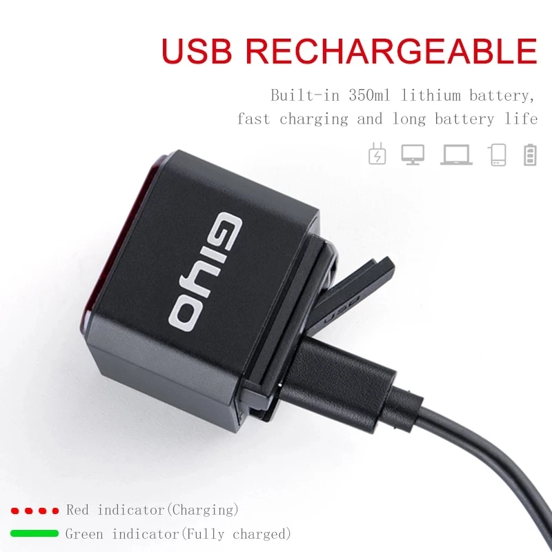 

Bicycle Smart Brake Tail Light Mountain Bike Road Bike Smart USB Charging Sensor Tail Light Warning Light IPX6 Waterproof