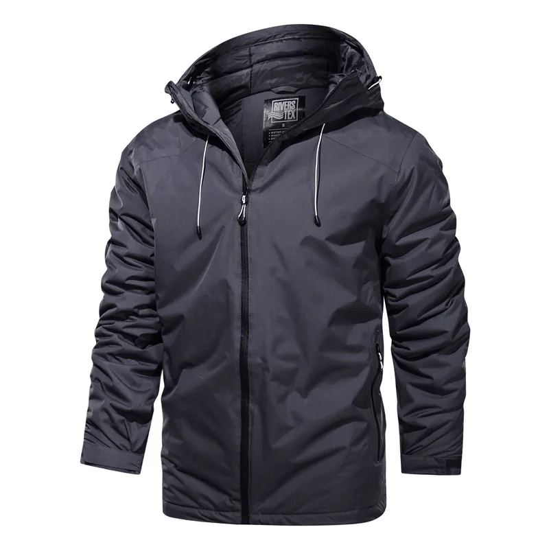 Куртка мужская демисезонная с капюшоном Бомбер на молнии однотонная ветровка в