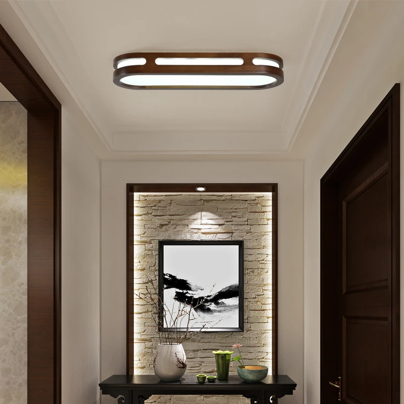 

Chinese Style Minimalist Aisle Ceiling Lights 18/36W Walnut Wooden Decorative for Living Room Bedroom Corridor Study Cloakroom