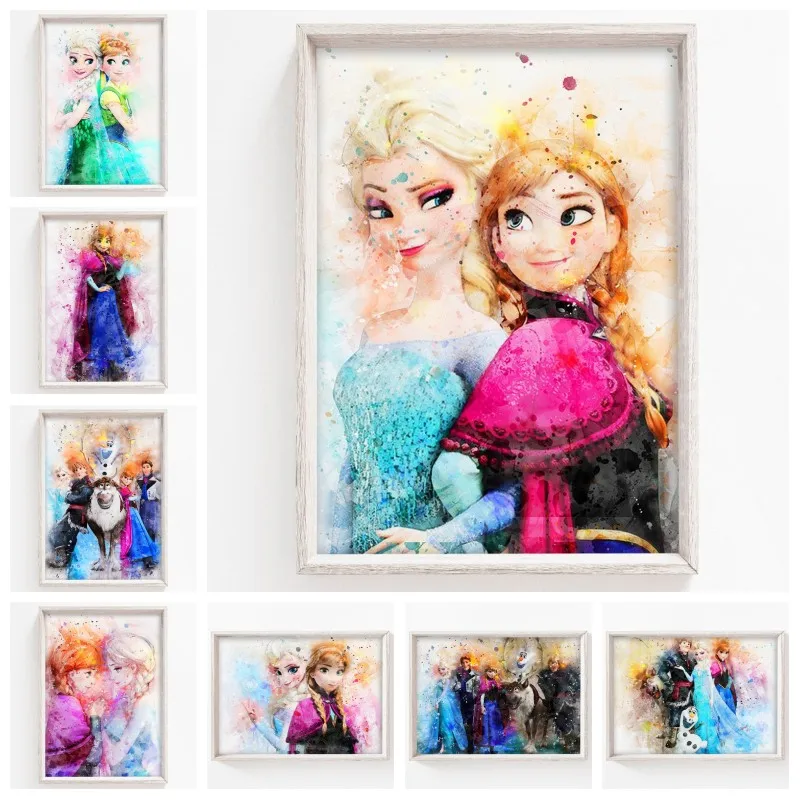 

Disney Animation Frozen Prints Canvas Art Paintings Cartoons Watercolor Poster Wall Art Picture Nursery Room Home Decoration