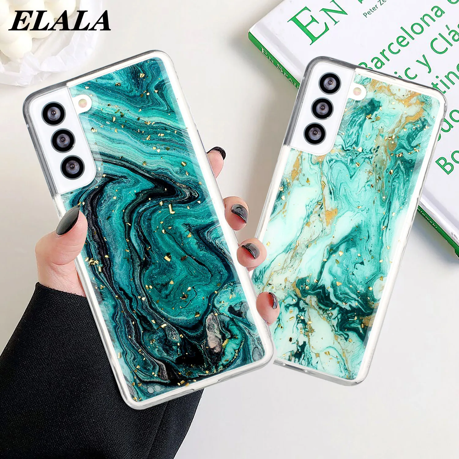 

Marble Glitter Phone Case for Samsung Galaxy S21 Plus A12 A42 A52 A72 5G A02S F62 Epoxy Bling Gold Leaf Coque Soft TPU Cover