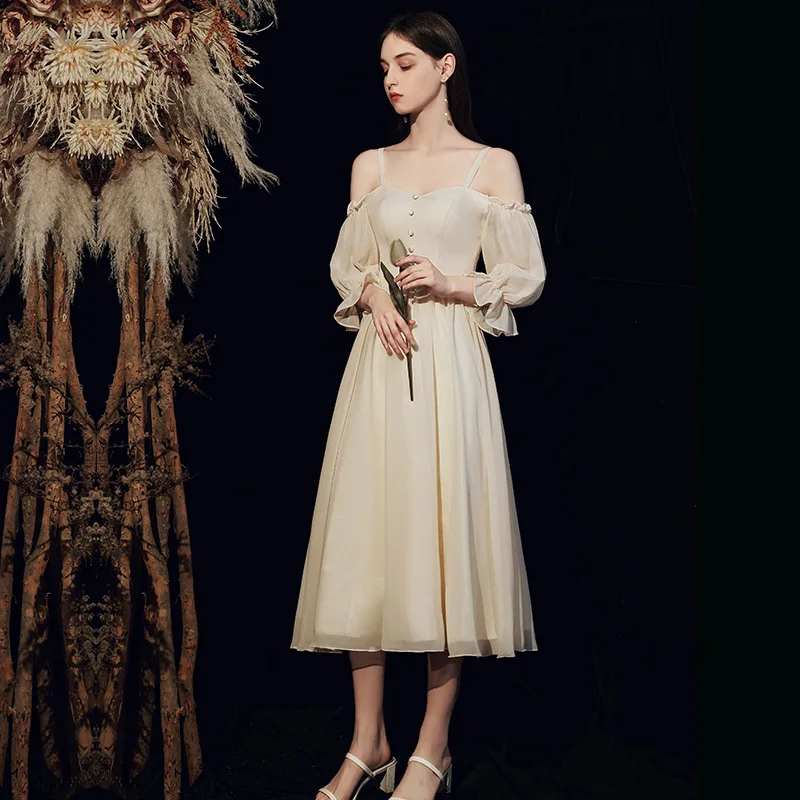 

5 Styles Bridesmaid Dress Temperament Evening Party Dress Elegant A-line Banquet Dress Solid Daily Dresses Robe De Soiree 3XL