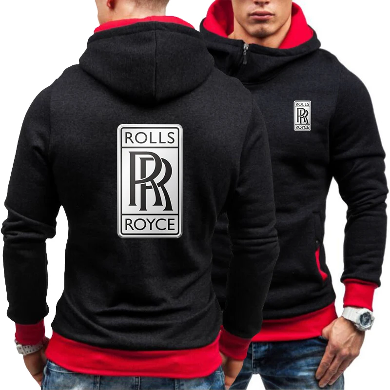 

2021 spring and autumn new men's ROLLS car logo tide brand printed hoodie casual sports sweater pocket zipper pullover hoodie