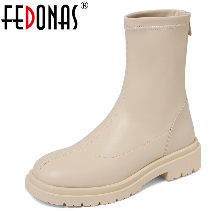

Женские повседневные ботильоны FEDONAS, повседневные Стрейчевые полусапожки на толстом каблуке с круглым носком, на молнии сзади, сезон осень-...