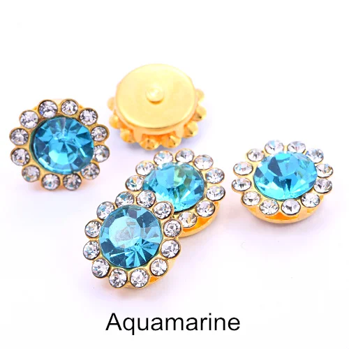 Aquamarine 20шт цветок круглой формы стразы с Золотым дном с плоской задней стороной Клей На Стразы бусины для DIY ремесло свадебное платье B1265 - Цвет: Aquamarine