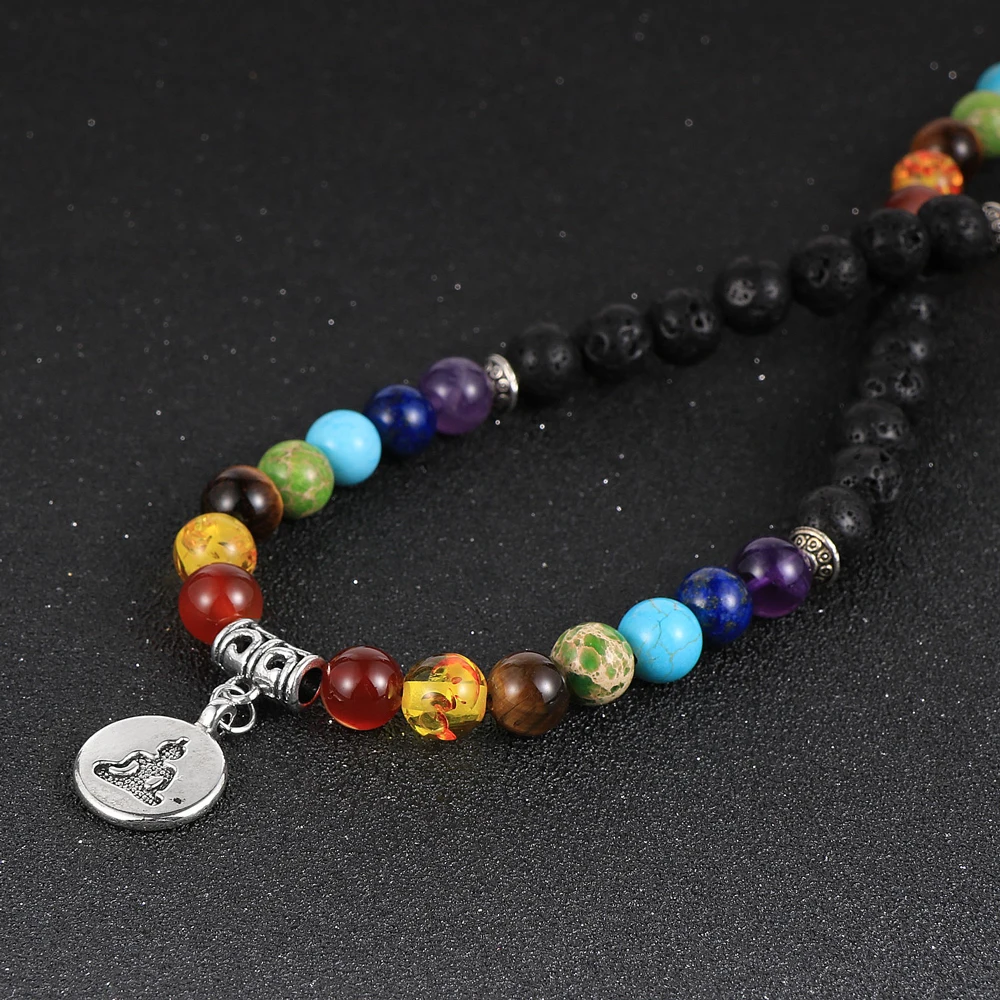 Women Men Natural Stone 7 Chakras 8mm Beads Necklace 108 Male Beaded Stand Yoga Healing Reiki Lotus OM Buddha Charm Jewelry | Украшения и