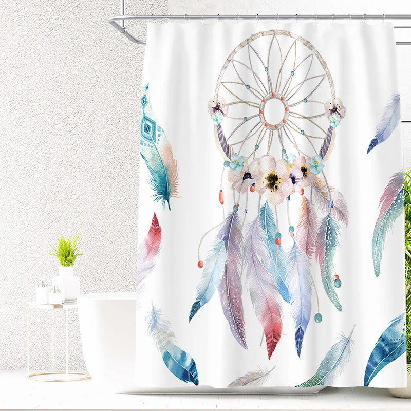 

Waterproof Shower Curtain With Hook Bohemian Bathtub Partition Curtains Mildew Proof Eco-friendly Bath Screens Bathroom Decor