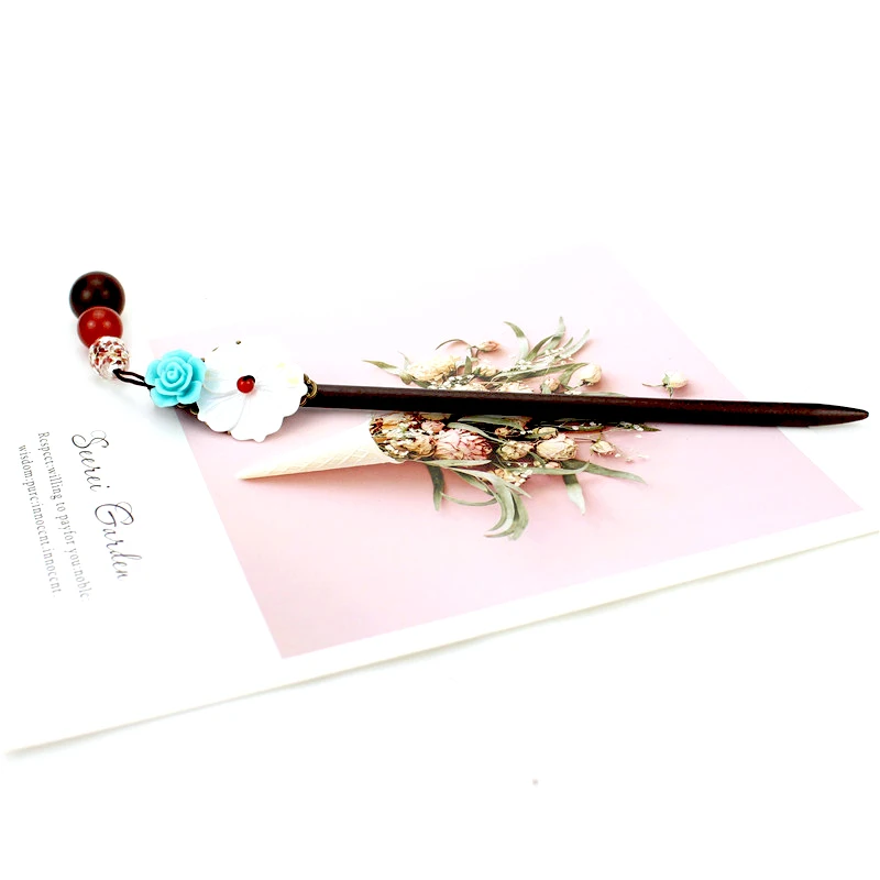 Канзаши палочка для волос корпус из розового дерева цветная глазурь китайский