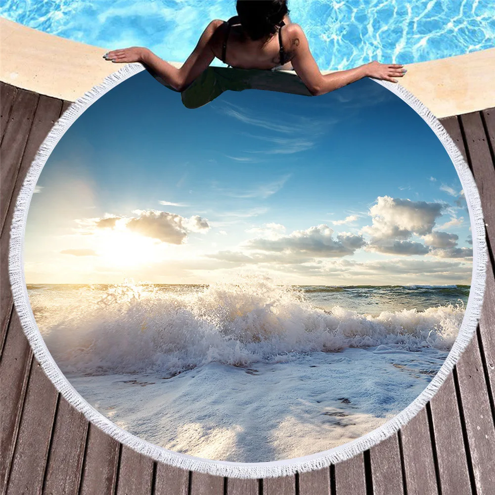 

Newly Round Beach Towel for Adults Lovely Microfiber Blanket Tassels Tapestry Beach Mat