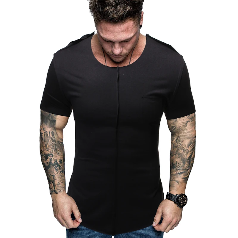 

New Men's Summer Fashion Round Collar Casual Short Sleeve T-shirt, Simple Slim Stitching Solid Color Short Sleeve T-shirt