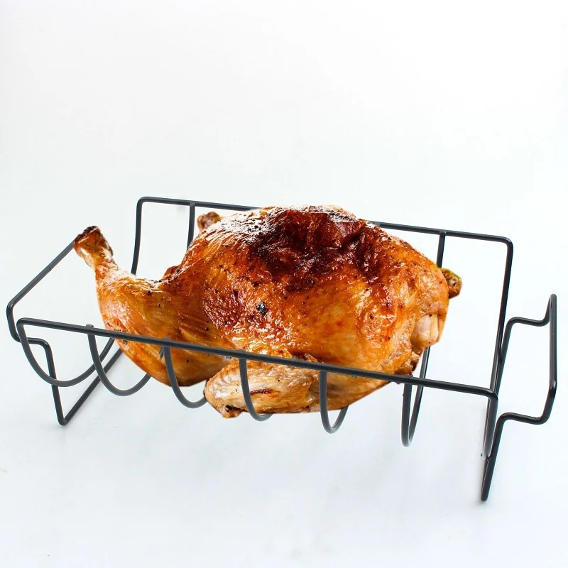 

Roast Chicken Leg Racks with Tray Non Stick Carbon Steel Chicken Duck BBQ Holders Courtyard Outdoors Kitchen Barbecue Tools