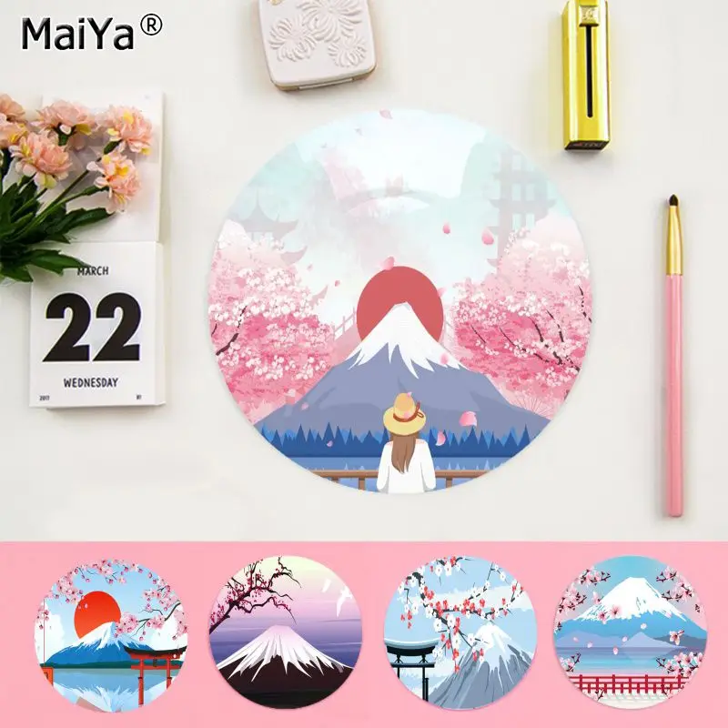 

Maiya Anime Japan mount fuji cherry blossom Computer Gaming round Mousemats Anti-Slip Laptop PC Mice Pad Mat gaming Mousepad