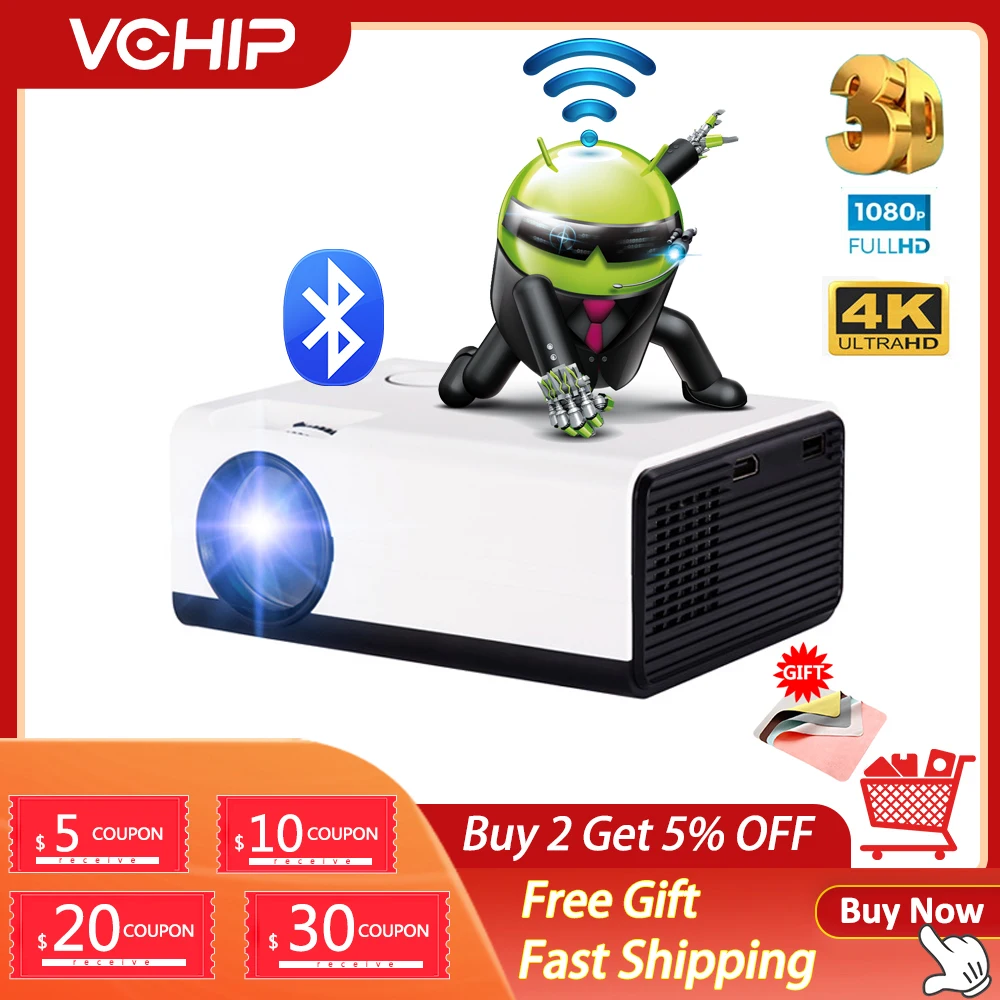 VCHIP T1 4K Projector Protable projector mini Proyector For Home Theater 1080P WiFi Portable Media Player Christmas gift | Электроника