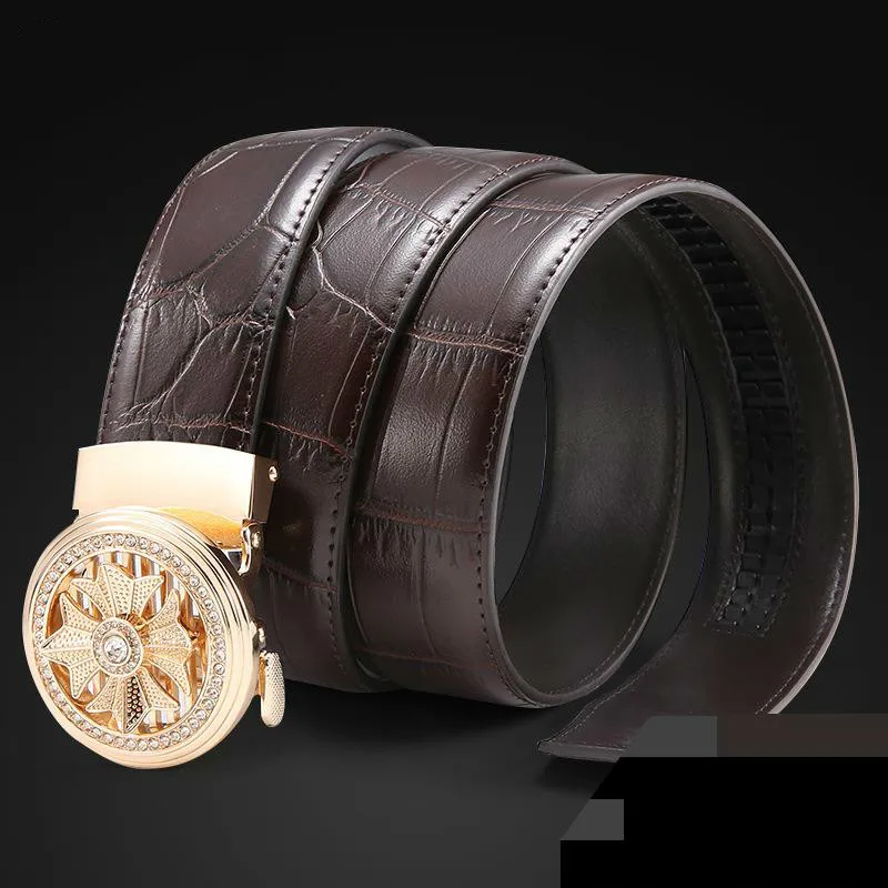 Мужской ремень из натуральной кожи с автоматической металлической