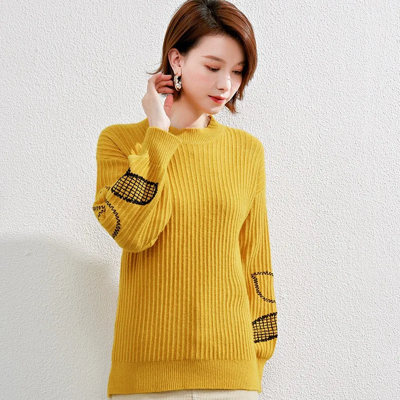 

New Style Embroidered Sweater Female Korean Sweater Pullover Bottoming Shirt Loose Sweater