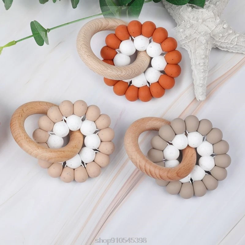 

Baby Teether Bracelet Ring Beech Wooden Pendant Baby Boys Girls Teething Rattle Shower Gift N20 20 Dropshipping