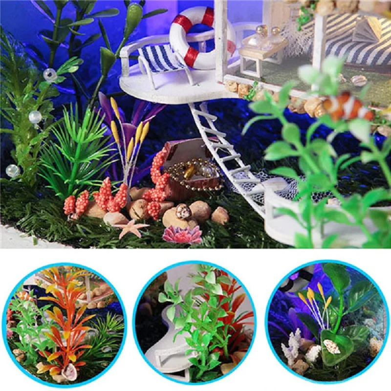 

DIY Dollhouse Miniature Model Hawaii Villa House with Light Cover Gift Decoration Collection Toy Gift for Friend Children