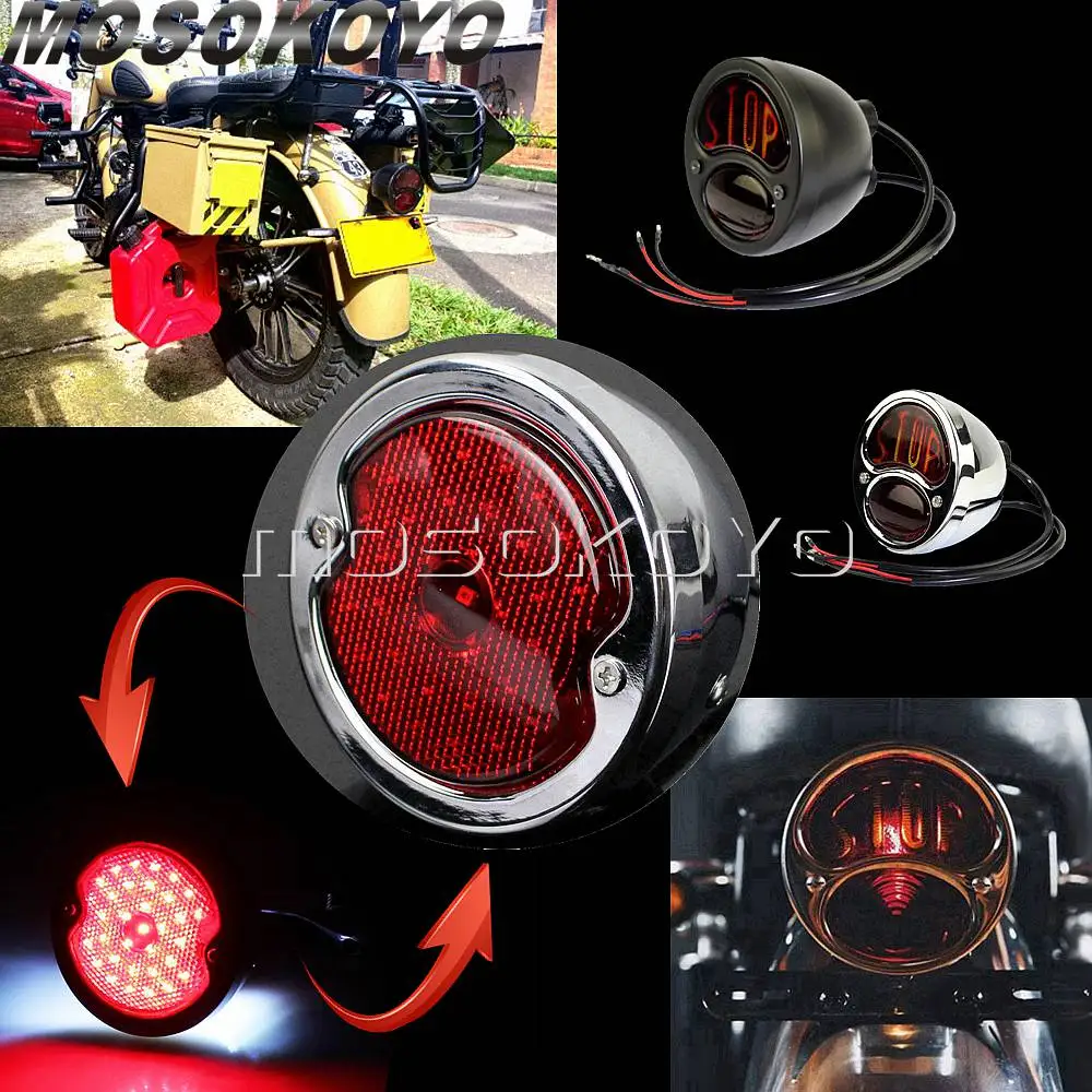 

Motorcycle Custom Chrome Retro Motorcycle LED License Plate Taillight For Harley Cafe Racer Bobber Vintage Brake Stop Tail Light