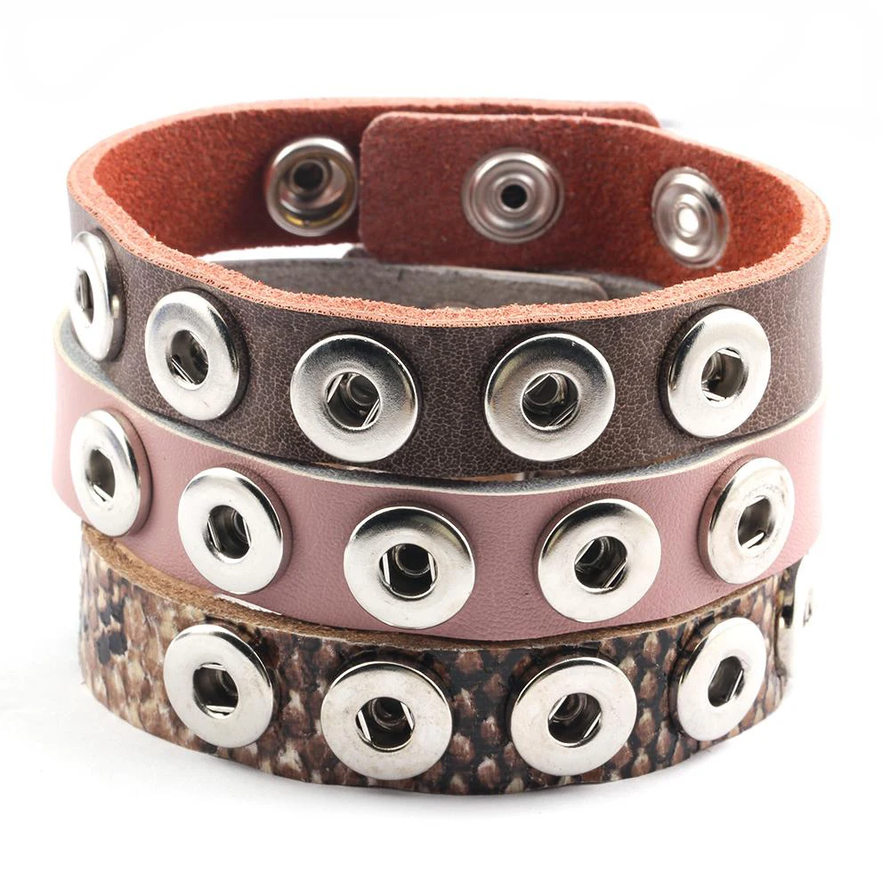 Оптовая продажа кожаные браслеты с застежкой кнопкой 23 мм для женщин ювелирные