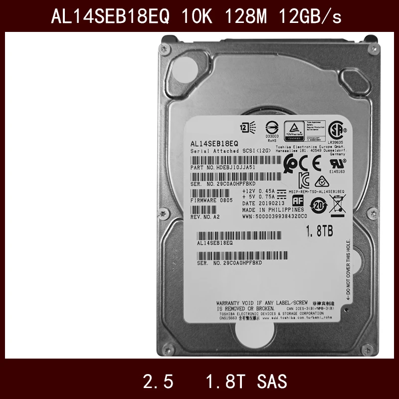 

New Original HDD For Toshiba 1.8TB 2.5" SAS 12 Gb/s 128MB 10000RPM For Internal HDD For Enterprise Class HDD For AL14SEB18EQ