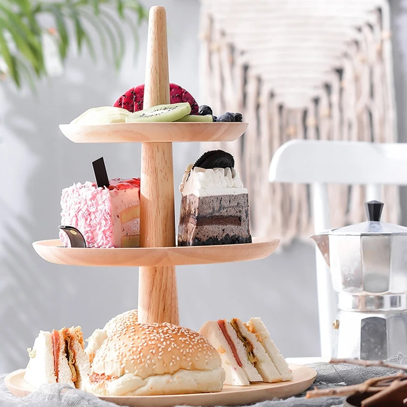Стенд для торта кекс десерт фрукты 3 слоя прочный деревянный держатель поднос