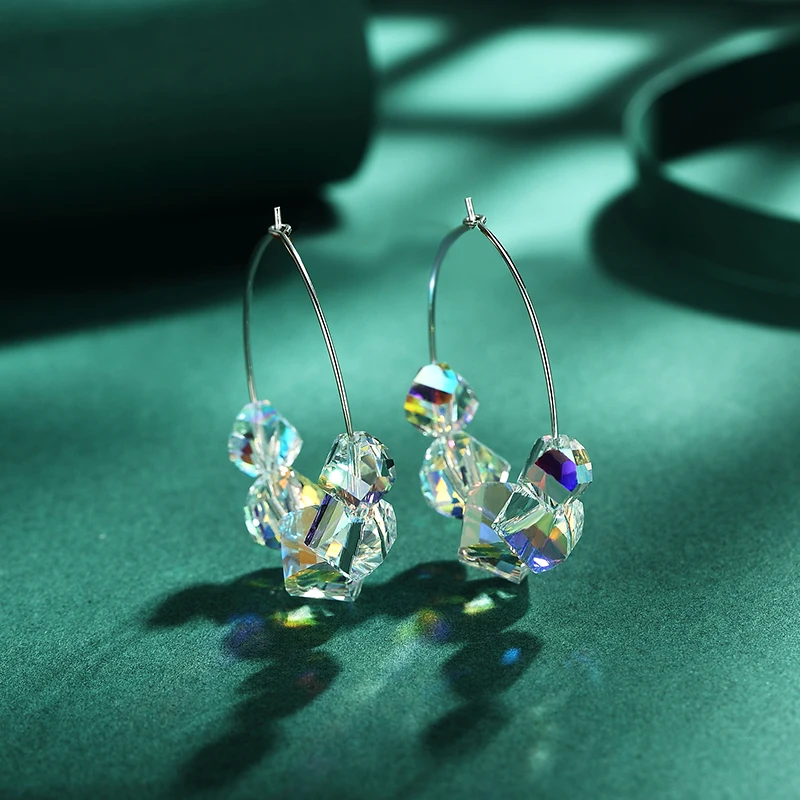 Роскошные Большие серьги-кольца серебряного цвета из австрийского хрусталя с