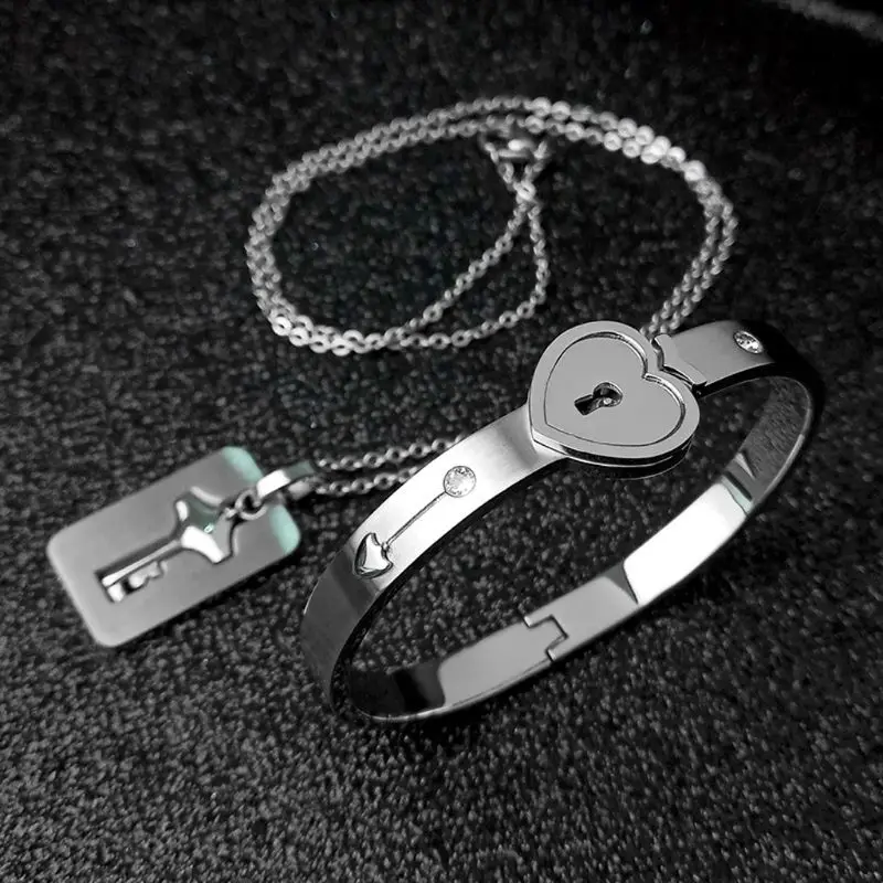 Титановая головоломка Пара Ключ-сердце замок браслет ожерелье Любовник