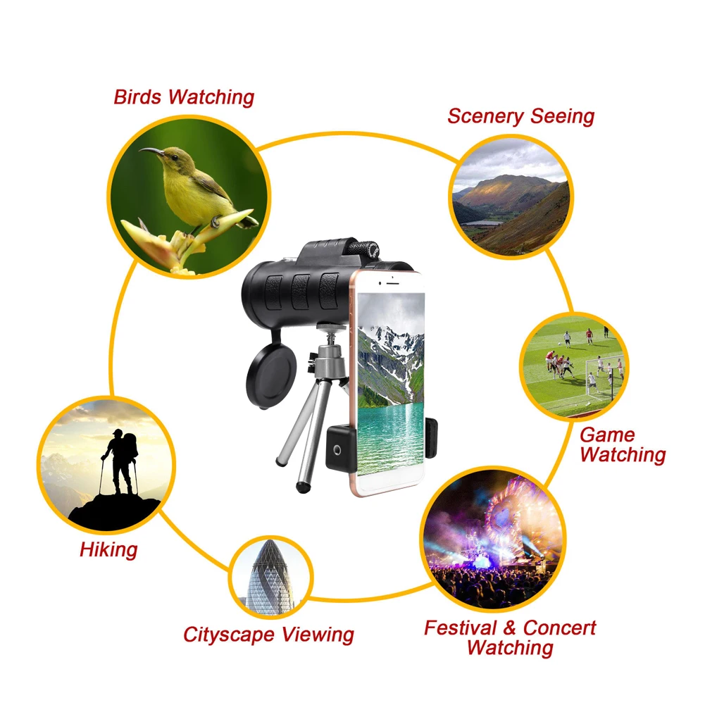 

Telescope Monocular Monocular Binoculars Clear Weak Night Vision Pocket Telescope with Smart Phone Holder for Camping