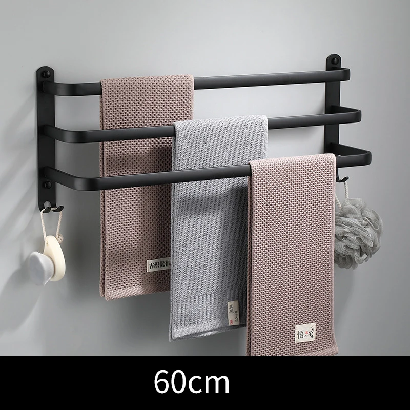 

60CM Towel Rack Towel Hanger Rail Wall Mounted Towel Rack Bathroom Space Aluminum Black Towel Bar Rail Matte Black Towel Holder