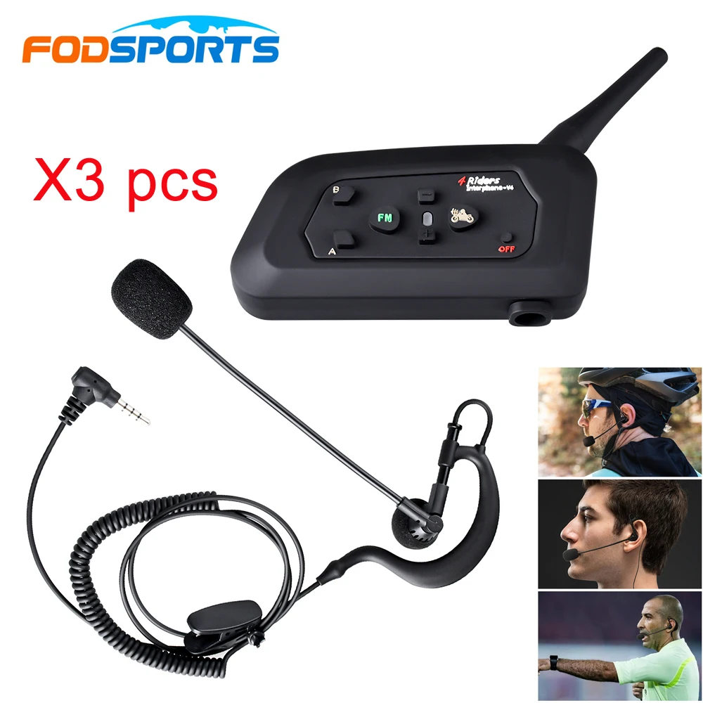 3 шт. V4 Fodsports FM 1200 м Водонепроницаемый Bluetooth Интерком переговорные 4 гонщиков говорящие для футбола рефери судью
